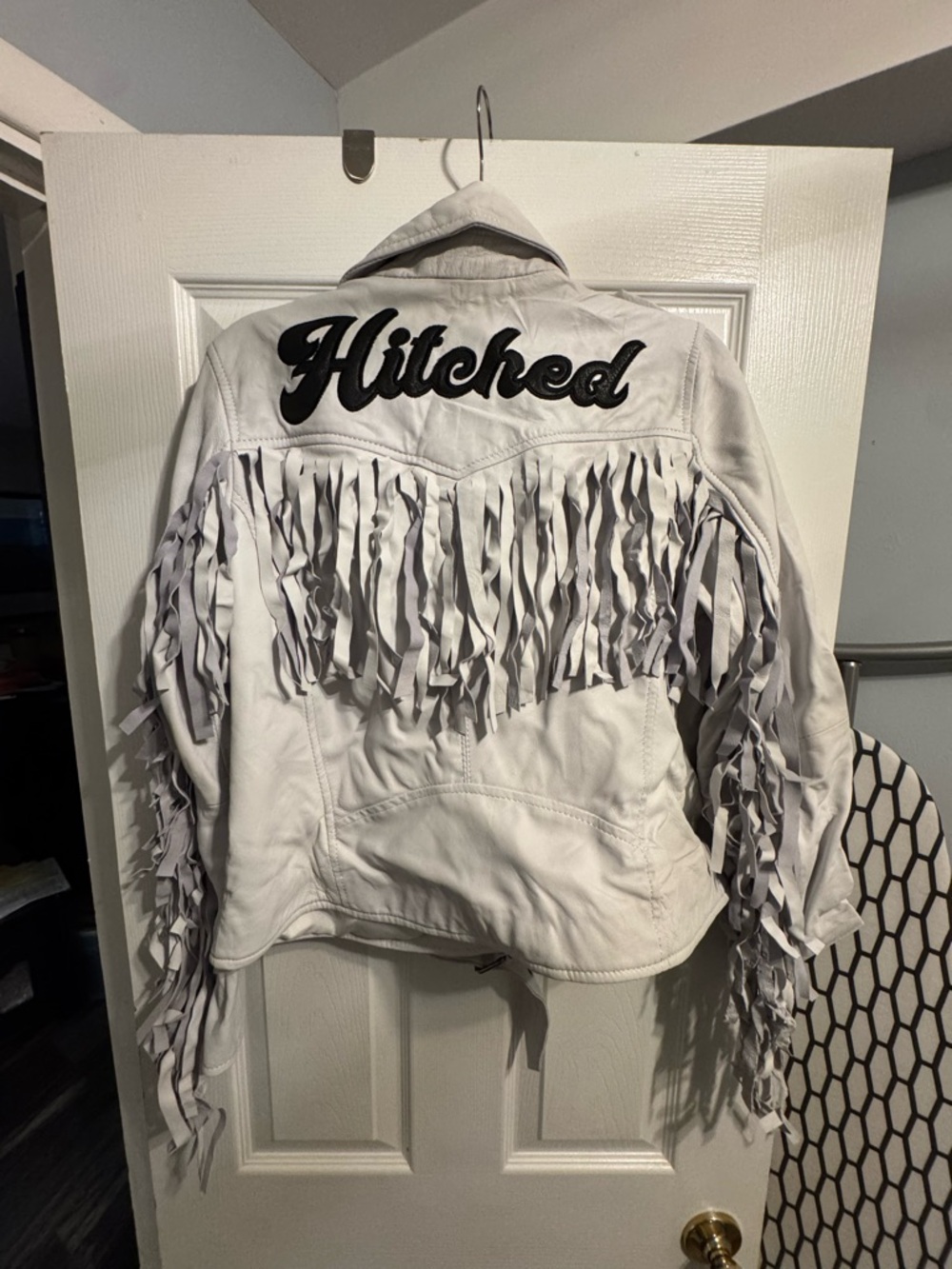 Nasty Gal White Fringe 'Hitched' Leather Jacket